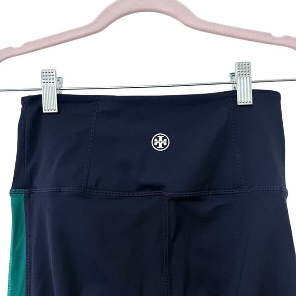 Tory Burch Pants - TORY SPORT Racing Stripe Leggings Navy Green Logo High Rise Athleisure Small